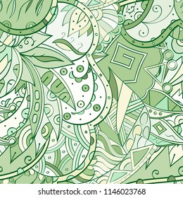 Tracery seamless pattern. Mehndi design. Ethnic colorful doodle texture. Curved doodling background. Vector