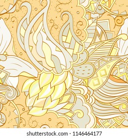 Tracery seamless pattern. Mehndi design. Ethnic colorful doodle texture. Curved doodling background. Vector