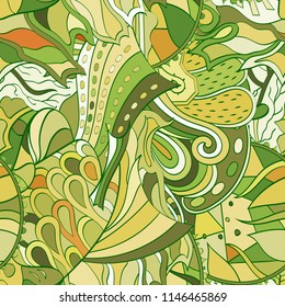 Tracery seamless pattern. Mehndi design. Ethnic colorful doodle texture. Curved doodling background. Vector