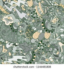 Tracery seamless pattern. Mehndi design. Ethnic colorful doodle texture. Curved doodling background. Vector