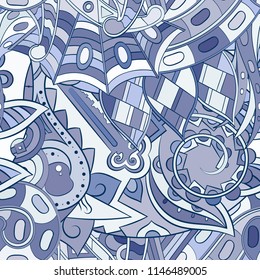 Tracery seamless pattern. Mehndi design. Ethnic colorful doodle texture. Curved doodling background. Vector
