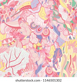 Tracery seamless pattern. Mehndi design. Ethnic colorful doodle texture. Curved doodling background. Vector