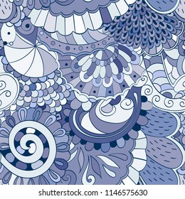 Tracery seamless pattern. Mehndi design. Ethnic colorful doodle texture. Curved doodling background. Vector