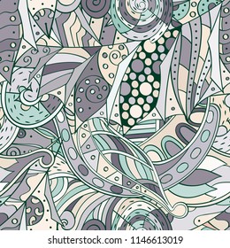 Tracery seamless pattern. Mehndi design. Ethnic colorful doodle texture. Curved doodling background. Vector