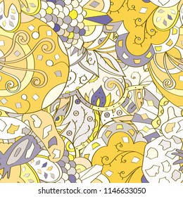 Tracery seamless pattern. Mehndi design. Ethnic colorful doodle texture. Curved doodling background. Vector
