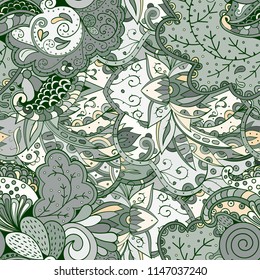 Tracery seamless pattern. Mehndi design. Ethnic colorful doodle texture. Curved doodling background. Vector