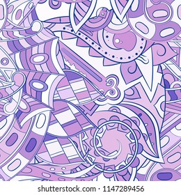 Tracery seamless pattern. Mehndi design. Ethnic colorful doodle texture. Curved doodling background. Vector