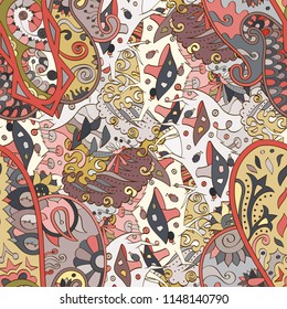 Tracery seamless pattern. Mehndi design. Ethnic colorful doodle texture. Curved doodling background. Vector