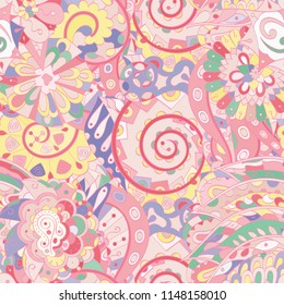 Tracery seamless pattern. Mehndi design. Ethnic colorful doodle texture. Curved doodling background. Vector