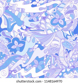 Tracery seamless pattern. Mehndi design. Ethnic colorful doodle texture. Curved doodling background. Vector