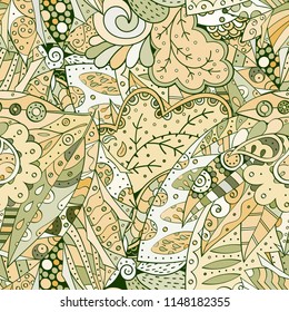 Tracery seamless pattern. Mehndi design. Ethnic colorful doodle texture. Curved doodling background. Vector
