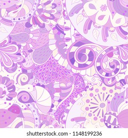 Tracery seamless pattern. Mehndi design. Ethnic colorful doodle texture. Curved doodling background. Vector