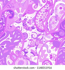 Tracery seamless pattern. Mehndi design. Ethnic colorful doodle texture. Curved doodling background. Vector