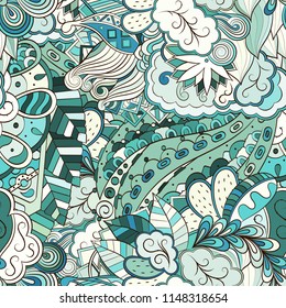 Tracery seamless pattern. Mehndi design. Ethnic colorful doodle texture. Curved doodling background. Vector