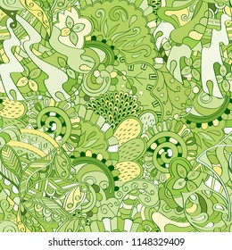 Tracery seamless pattern. Mehndi design. Ethnic colorful doodle texture. Curved doodling background. Vector