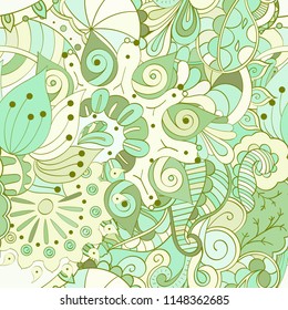 Tracery seamless pattern. Mehndi design. Ethnic colorful doodle texture. Curved doodling background. Vector