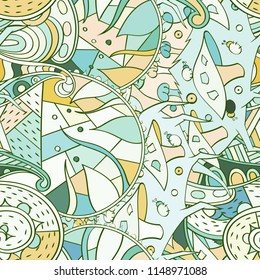 Tracery seamless pattern. Mehndi design. Ethnic colorful doodle texture. Curved doodling background. Vector
