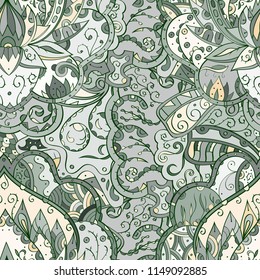 Tracery seamless pattern. Mehndi design. Ethnic colorful doodle texture. Curved doodling background. Vector