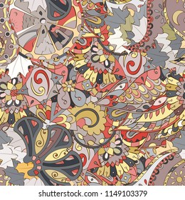 Tracery seamless pattern. Mehndi design. Ethnic colorful doodle texture. Curved doodling background. Vector