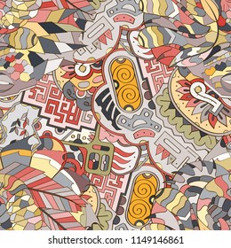 Tracery seamless pattern. Mehndi design. Ethnic colorful doodle texture. Curved doodling background. Vector