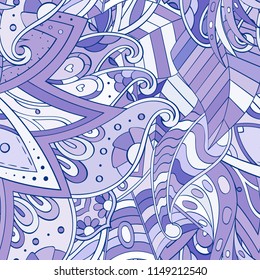 Tracery seamless pattern. Mehndi design. Ethnic colorful doodle texture. Curved doodling background. Vector