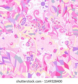 Tracery seamless pattern. Mehndi design. Ethnic colorful doodle texture. Curved doodling background. Vector
