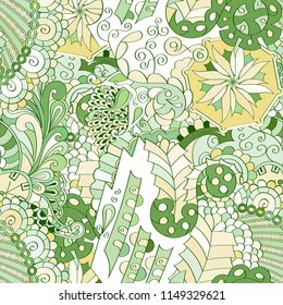 Tracery seamless pattern. Mehndi design. Ethnic colorful doodle texture. Curved doodling background. Vector