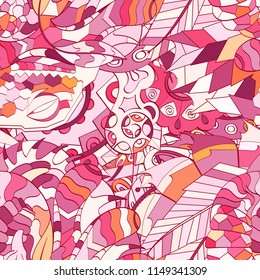 Tracery seamless pattern. Mehndi design. Ethnic colorful doodle texture. Curved doodling background. Vector