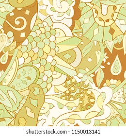 Tracery seamless pattern. Mehndi design. Ethnic colorful doodle texture. Curved doodling background. Vector