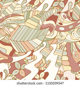 Tracery seamless pattern. Mehndi design. Ethnic colorful doodle texture. Curved doodling background. Vector