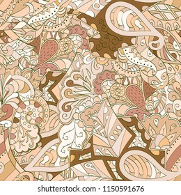 Tracery seamless pattern. Mehndi design. Ethnic colorful doodle texture. Curved doodling background. Vector