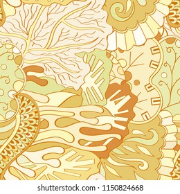 Tracery seamless pattern. Mehndi design. Ethnic colorful doodle texture. Curved doodling background. Vector