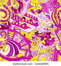 Tracery seamless pattern. Mehndi design. Ethnic colorful doodle texture. Curved doodling background. Vector