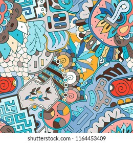Tracery seamless pattern. Mehndi design. Ethnic colorful doodle texture. Curved doodling background. Vector