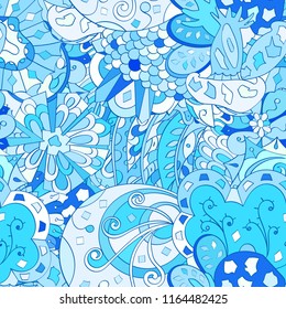Tracery seamless pattern. Mehndi design. Ethnic colorful doodle texture. Curved doodling background. Vector