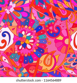 Tracery seamless pattern. Mehndi design. Ethnic colorful doodle texture. Curved doodling background. Vector