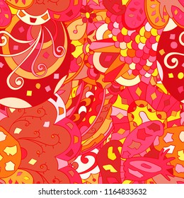 Tracery seamless pattern. Mehndi design. Ethnic colorful doodle texture. Curved doodling background. Vector