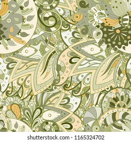 Tracery seamless pattern. Mehndi design. Ethnic colorful doodle texture. Curved doodling background. Vector
