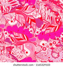 Tracery seamless pattern. Mehndi design. Ethnic colorful doodle texture. Curved doodling background. Vector