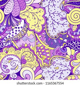 Tracery seamless pattern. Mehndi design. Ethnic colorful doodle texture. Curved doodling background. Vector
