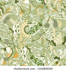 Tracery seamless pattern. Mehndi design. Ethnic colorful doodle texture. Curved doodling background. Vector
