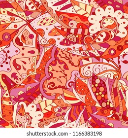 Tracery seamless pattern. Mehndi design. Ethnic colorful doodle texture. Curved doodling background. Vector
