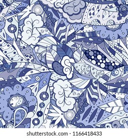 Tracery seamless pattern. Mehndi design. Ethnic colorful doodle texture. Curved doodling background. Vector