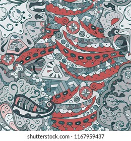 Tracery seamless pattern. Mehndi design. Ethnic colorful doodle texture. Curved doodling background. Vector