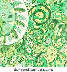Tracery seamless pattern. Mehndi design. Ethnic colorful doodle texture. Curved doodling background. Vector