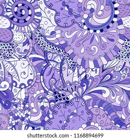 Tracery seamless pattern. Mehndi design. Ethnic colorful doodle texture. Curved doodling background. Vector