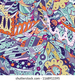 Tracery seamless pattern. Mehndi design. Ethnic colorful doodle texture. Curved doodling background. Vector