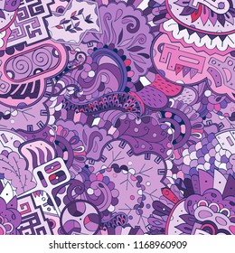 Tracery seamless pattern. Mehndi design. Ethnic colorful doodle texture. Curved doodling background. Vector