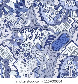 Tracery seamless pattern. Mehndi design. Ethnic colorful doodle texture. Curved doodling background. Vector