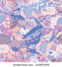 Tracery seamless pattern. Mehndi design. Ethnic colorful doodle texture. Curved doodling background. Vector